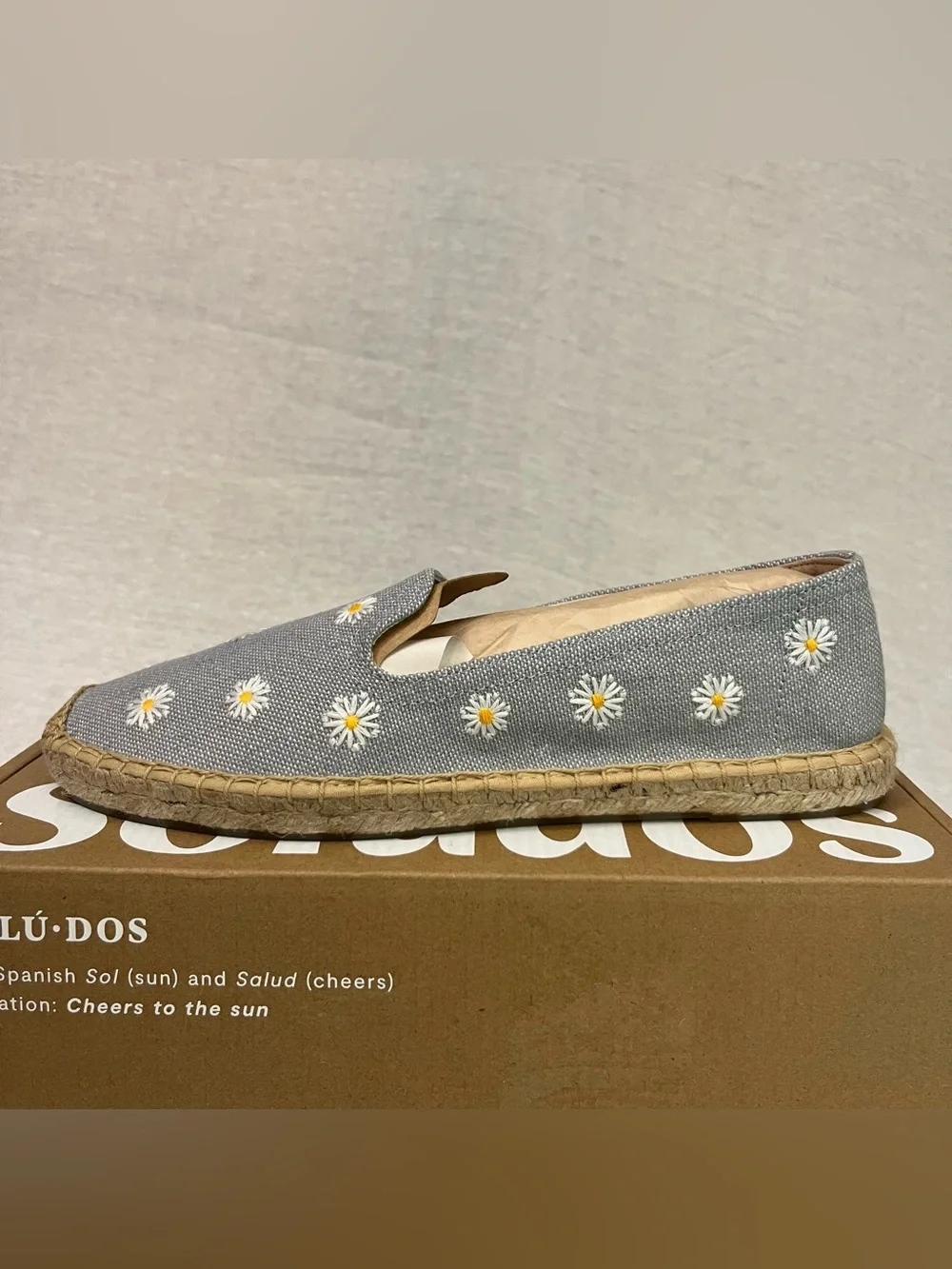 Soludos Smoking Espadrille Dolphin Blue Daisy Embroidered Slip-Ons